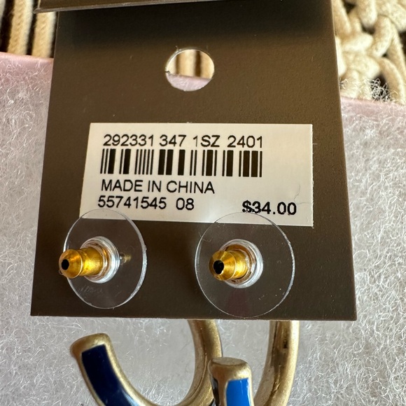 J.Jill enamel two tone blue and gold-toned hoop earrings NWT - Picture 7 of 10